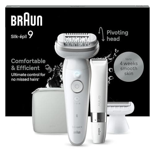 Image of Braun Silk·épil 9 Epilator for Women, 9-441, White/Silver - Pivoting Head for Easy Hair Removal, Wet & Dry Use, Lady Shaver Head, Trimmer Comb, Lasting Smooth Skin, EU Plug