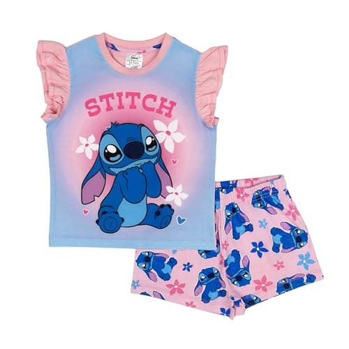 Image of Disney Girls Lilo and Stitch Short Pyjamas Frilly Pjs 4-5 Years Pink