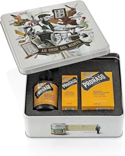 Image of Proraso Wood and Spice Beard Care Kit for Men (Trio Pack), Gift Set with Beard Wash, Beard Oil and Beard Balm, Made in Italy