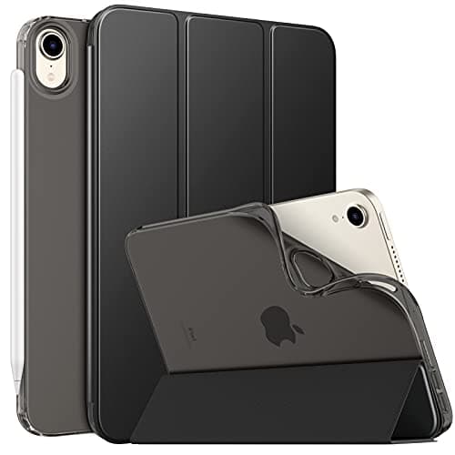 Image of MoKo Case Fit New iPad Mini 6 2021 (6th Generation 8.3 inch), Soft TPU Translucent Frosted Back Cover Slim Smart Shell Stand Folio Case for iPad Mini, Auto Wake/Sleep, Black