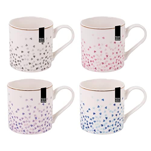 Image of YöL Set Of 4 Heart Design Mugs New Bone China Coffee Tea Cups 350ml Home Kitchen Mug Set