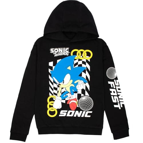 Image of Sonic The Hedgehog Boys Hoodie - 100% Cotton Hooded Sweatshirt - Lounge Wear for Ages 6-12 - Perfect Gamer Gifts for Boys - Black