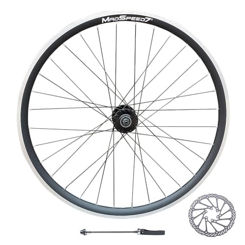 Image of Madspeed7 QR 700c 28" (ETRTO 622x19) Hybrid Bike FRONT Wheel - 160mm Disc Brake Rotor - Sealed Bearings Hub 9x100mm QR (Very Smooth Hub) - Double Wall Rim - 32x Black Spokes