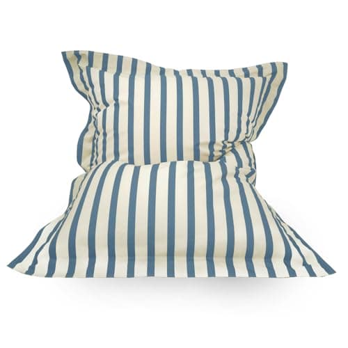 Image of rucomfy Beanbags Indoor/Outdoor Striped Squarbie Adult Beanbag. Pre Filled Floor Cushion, Armchair or Lounger. Water & UV Resistant (Giant, Seafoam Blue)