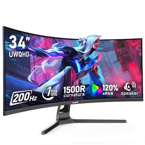Image of Gawfolk 34 Inch Ultrawide Curved 200Hz Gaming Computer Monitor,1500R PC Screen 21:9 UWQHD (3440x1440),120% sRGB,Adaptive Sync,Built-in speaker,HDMI、Display Port,Compatible with Wall mounting-Black