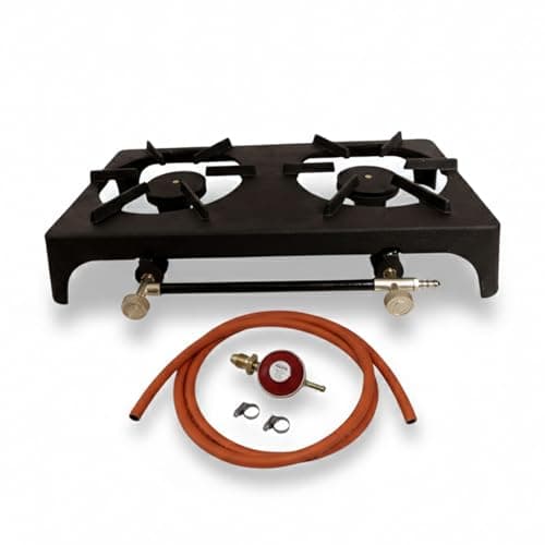 Image of INTERGAS Outdoor Gas Stove – Iron Propane Cooker with Adjustable 0-10 PSI Regulator & Hose – Boiling Ring for Patio Camping, BBQ & Outdoor Kitchen – Durable & Portable High Heat Burner