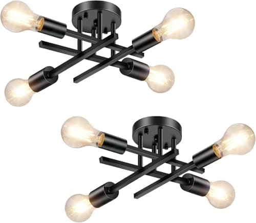 Image of Licperron 2 Pack Vintage Semi Flush Mount 4 Light Ceiling Light Modern Black Chandelier