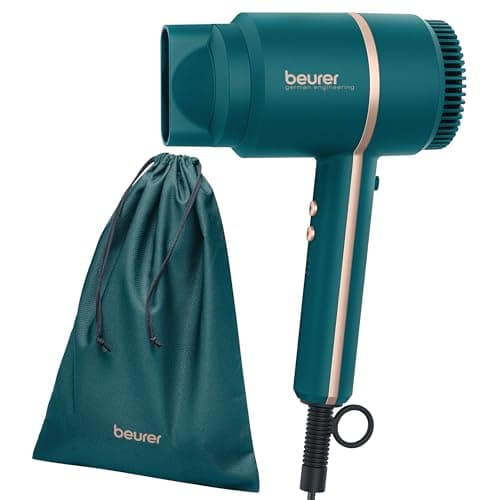 Image of Beurer HC35 Ocean Compact Hair Dryer with Ion Function, Lightweight Hairdryer Ideal for Travel, with Narrow Styling Nozzle & Storage Bag, Powerful 1600-2000 Watt