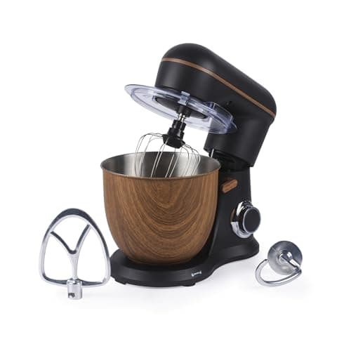 Image of Salter Toronto Stand Mixer – 5L 1300W Electric Food Mixer with Stainless Steel Bowl, 10 Speeds & Pulse, Tilt-Head Design, Planetary Mixing, Accessories Included, Matte Black with Wooden Accents