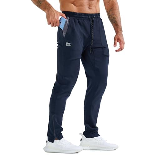 Image of BROKIG Mens Zero Armor Gym Jogger Bottoms,Casual Sport Workout Trousers Training Running Track Pants with Zipper Pockets(Medium,Navy Blue)
