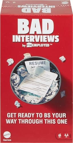 Image of Mattel Games Bad interviews by Funemployed Party Game, Game Night for 3 or more players, hilarious fast-thinking interview card game