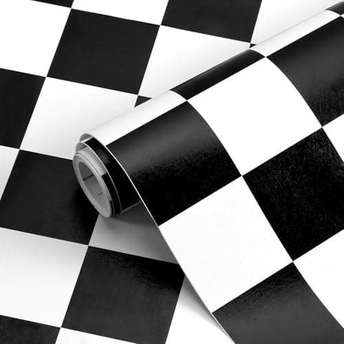 Image of Fiula Black and White Checkerboard Wallpaper Peel and Stick 45CM x 200CM – Self Adhesive Checkered Contact Paper for Kitchen Floor Bedroom Bathroom Retro Wall Décor