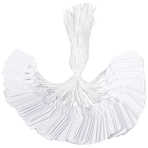 Image of G2PLUS 500PCS Mini Strung Price Tags - White String Pricemarker Labels, 15x 24mm Tie on Paper Tags, Jewelry Marking Tags - Blank Gift Marking Labels with String for Jewelry Clothing Display