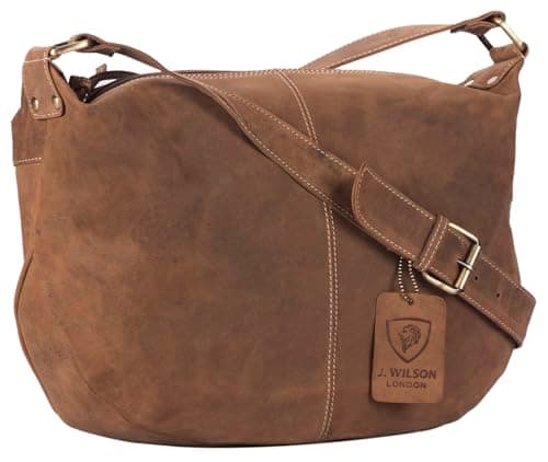 Image of J. Wilson London Messenger Bag Women Leather Flapover 5 litre (Distressed Oiled Tan)