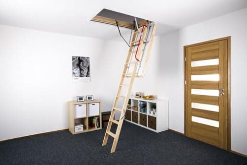 Image of Wooden 3 Section Timber Folding Loft Ladder Attic Stairs. Frame Size W60cm x L120cm Height up to 280cm & Insulated Hatch - Free Next Day UK Delivery