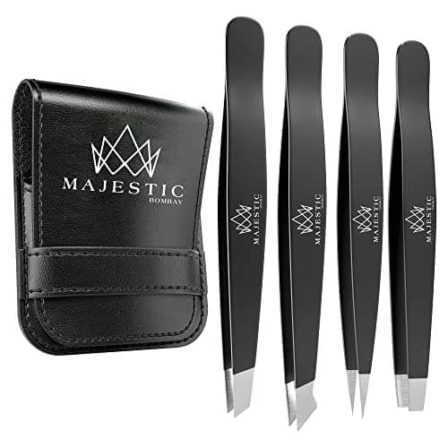 Image of Majestic Bombay Fine Point + Slant Tweezers – Precision, Needle Nose, Surgical Tweezers for Women & Men – Splinter, Ticks, Facial, Brow & Ingrown Hair Removal