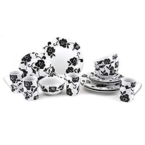 Image of Creative Tops 16 Piece Vivienne Dinner Set, Service for 4 Dinnerware Set with Elegant Design, 16 Pieces, Black & White