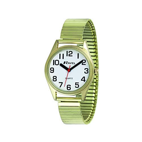 Image of Ravel - Women's Super Bold Sight Aid Watch with Big Numbers on Stainless Steel Expander Bracelet - Gold Tone