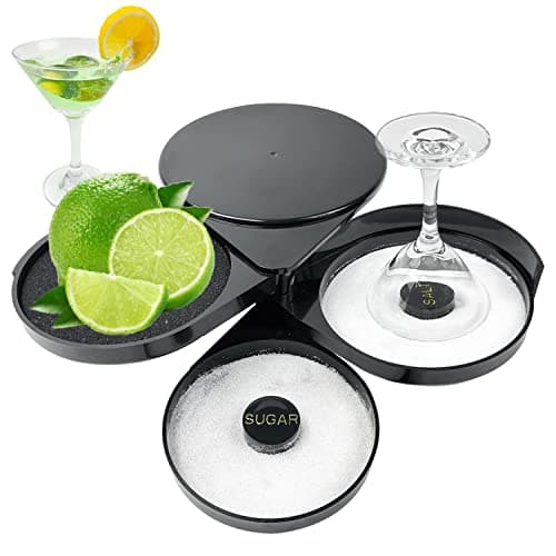 Image of Techson 3-Tier Glass Rimmer for Cocktails & Margaritas - Bartender Tool with Rotating Trays, Salt, Sugar & Lime Juice Compartments for Bars & Home Parties Clubs