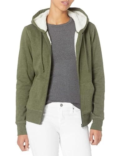 Image of Amazon Essentials Women's Sherpa-Lined Fleece Full-zip Hooded Jacket, Olive Heather, M