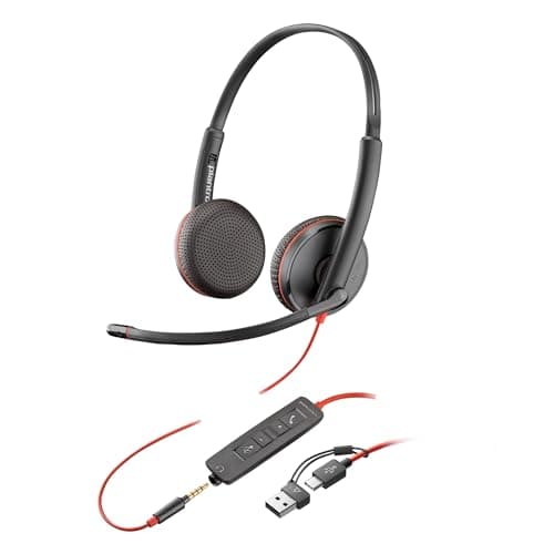 Image of HP Poly Blackwire 3225 Wired Headset - Hi-Fi Stereo Sound - Noise-Canceling Mic - Connect to PC via USB-C to USB-A Adapter or 3.5mm Jack - Over-Ear Design - Works With Top Virtual Meeting Platforms
