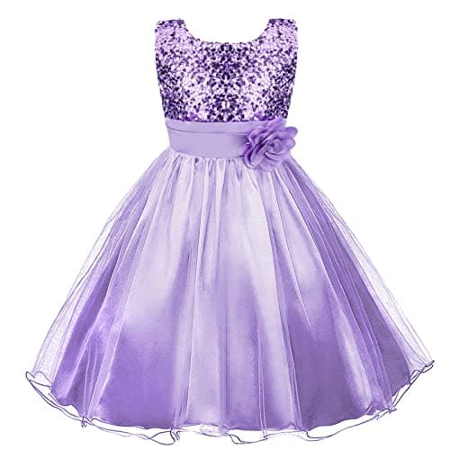 Image of Discoball Girls Princess Dress Sequin Tulle Flower Pageant Birthday Party Wedding Bridesmaid Girl Dresses for 3-12 Year Purple