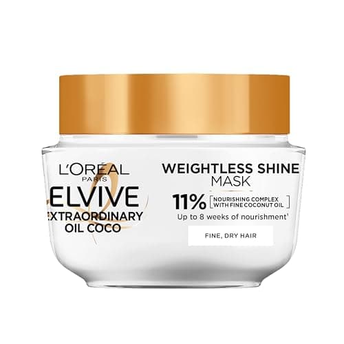 Image of L'Oréal Paris Hair Mask For Normal To Dry Hair, Elvive Extraordinary Oil Coconut Treatment, Intense Nourishment and Satin Shine With Fine Coconut Oil, Weightless Leave-In Conditioner For Soft Hair