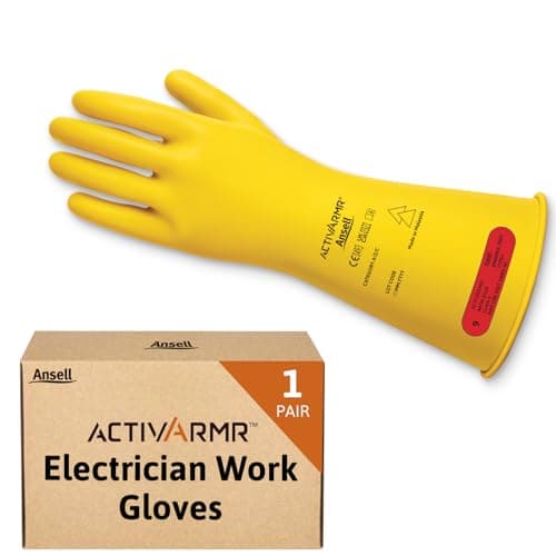 Image of Ansell ActivArmr Electrician Work Gloves, Electrical Protection Class 0 (1000V), Insulating Natural Rubber Latex Gloves, Industrial Safety PPE, 14 Inches, Yellow, Size L (1 Pair)
