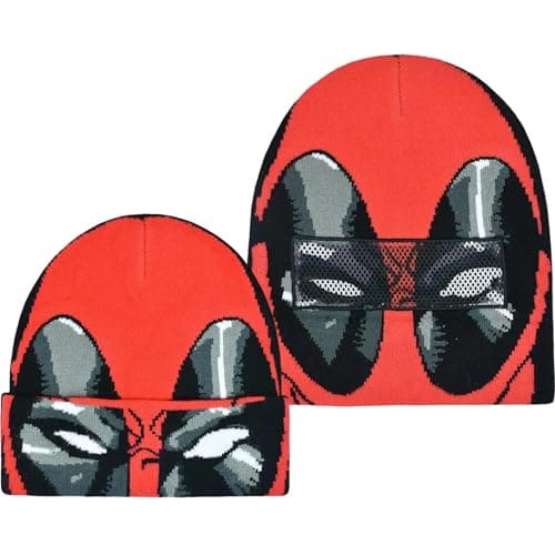 Image of Concept One Marvel Deadpool Roll Down Cuff Beanie Hat, Red/Black, One Size, Red/Black, One Size
