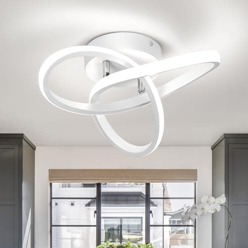 Image of EIDISUNY Ceiling Light LED Lamp 2 Rings Creative Personality Nordic White Ceiling Lighting for Entrance Hallway Lights Ceiling Living Room Cool White Light 22W - White, Cold White Light 6000K