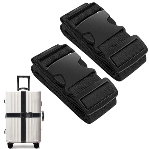 Image of Luggage Straps for Suitcase Heavy Adjustable Suitcase Straps with Quick Release Buckle Suitcase Identifier Bands for Travel Case Non-Slip Travel Belt Travel Accessories (Black, 2pcs)