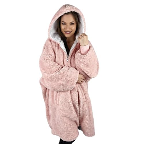 Image of Oversized Blanket Hoodie, Teddy Fleece Hoodie Blanket, Hooded Blanket, Comfy & Fluffy, Snuggle, Wearable Blanket Women UK, Oversize Jumper, Zip Up Hoodie, The Big Softy Blush Pink