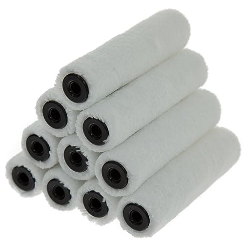Image of Coral 41861 Aspire 4 inch 10 Piece Pack Paint Mini Roller Covers Professional 5MM Short Pile Sleeve Premium Microfibre for Smooth Surfaces Doors Trim Furniture with Trade Emulsion or Gloss Pure White