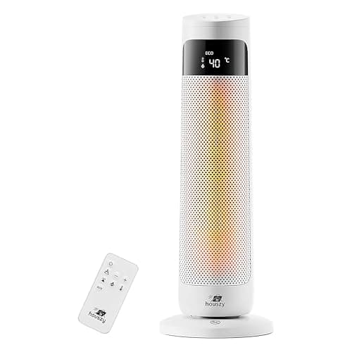 Image of Houszy 2000W PTC Ceramic Tower Heater, Oscillating Fan Heater with Thermostat 15–40°C, 24H Timer, Remote Control, Touchscreen LED Display, 3 Modes (Fan/Low/High), Tip-Over & Overheat Protection