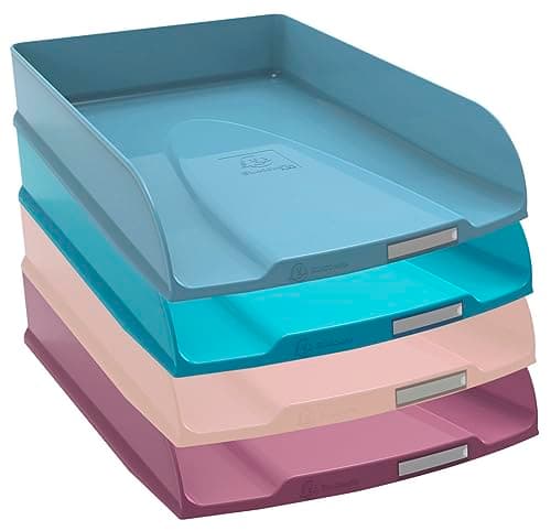 Image of Exacompta - SKU 111606SETD - Set of 4 letter trays COMBO STYLI Skandi - size 34.5 x 25.5 x 24.5 cm - for A4+ format - 4 assorted colours Pacific blue, frosted blue, nude, old pink