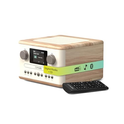 Image of Pure Classic C-D4 – DAB Radio with CD Player Mains Powered Bluetooth 5.3 USB & AUX Colour Display 15 W Speaker Dual Alarms Sleep & Kitchen Timers Remote Control – Cotton White/Oak