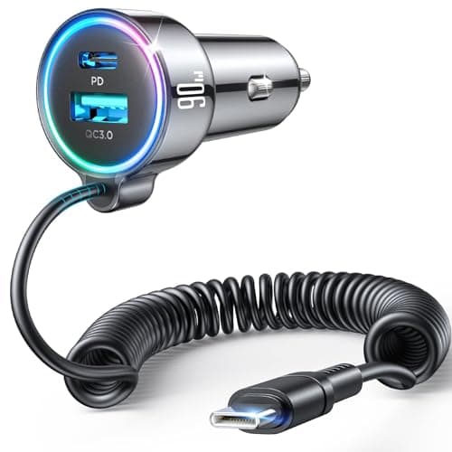 Image of FLYLEAD Upgrade 90W USB C Car Charger, Super Fast Car Charger PD&QC3.0 &PPS with 5FT 45W Type C Coiled Cable, 3 Fast Port Cigarette Lighter USB for iPhone 17/16/15/ Samsung S25/S24/iPad Pro All Phones
