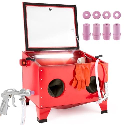 Image of Arebos Sand Blasting Cabinet 90L | Sand Blasting Machine | Sand Blaster Kit incl. Blasting Gun with 4 Ceramic nozzles | Work Gloves | Viewing Window + 5 Replacement foils