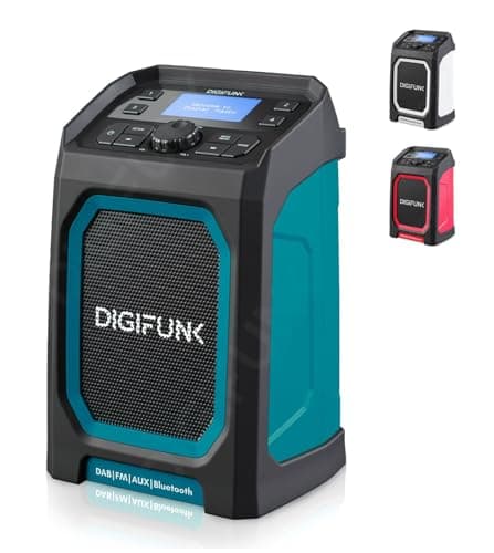 Image of DigiFunk Work Site Radio | USB Rechargeable | DAB+, DAB, FM, Bluetooth, AUX Input | IP65 Waterproof Rugged Durable Design | Perfect for Builders, Outdoors, Warehouse, Garage, DIYer, Shed | Green