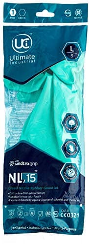 Image of Other Pair Ultimate Industrial NL15 Lightweight Nitrile Gauntlets, 9/Large, Green Gauntlett Chemical lined Long Gloves