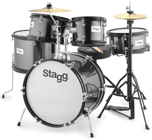 Image of Stagg 5 Piece Junior Drum Kit Set with Hardware - 16" - Black