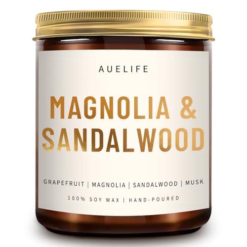 Image of Scented Candles for Home - Magnolia & Sandalwood Scented | Aromatherapy Candles, Soy for Home, 7oz Amber Jar Gift for Women & Men
