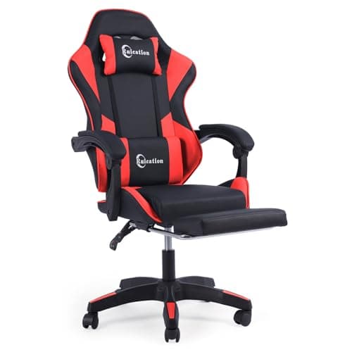 Image of Ruication Gaming Chair with Footrest Office Chair Desk Chair Swivel Tilt Computer Chair Ergonomic Design with Headrest & Lumbar Cushion Reclining Back Support for Home Office (Red)