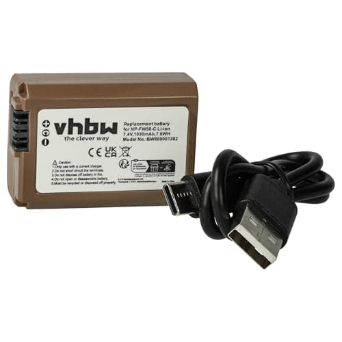 Image of vhbw Battery compatible with Sony Alpha NEX-7KB, NEX-C3, NEX-C3D, NEX-C3A Camera DSLR (1030 mAh, 7.4 V, Li-Ion) + Info Chip, + USB-C Socket