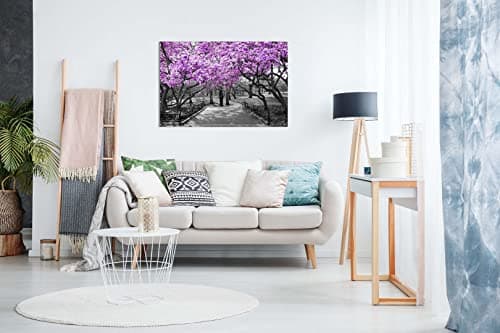Image of Black & White Wall Art Purple Blossoms Canvas Wall Art Picture Print Home Decor 46x31 cm (18x12in)