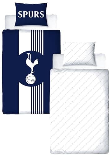 Image of Tottenham Hotspur FC Official Single Duvet Cover Set, Line Design | Blue Reversible 2 Sided Football Bedding Cover Official Merchandise Including Matching Pillow Case | Polycotton