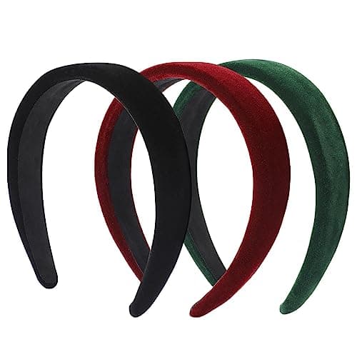 Image of Wide headbands for Women's Hair Velvet Soft Head Bands Vintage Elastic Band for Women Girls No Slip Hairband Hair Accessories Fashion Headbands(3Pcs/Black Red Green)