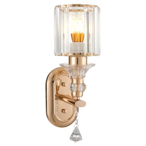Image of Warmiehomy Luxury Gold Crystal Wall Lights, Dimmable Modern Vintage Single Wall Sconce, 34cm Wall Mounted Light with E27 Bulb Base, Indoor Lighting Wall Lamp Sconces for Living Room, Bedroom, Hallway