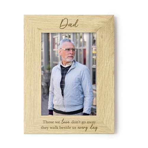 Image of eBuyGB Dad Memorial Photo Frame, In Loving Memory Wooden Picture Frame, Engraved Remembrance Keepsake, Loved One Sympathy Gift, 4"x6", Brown