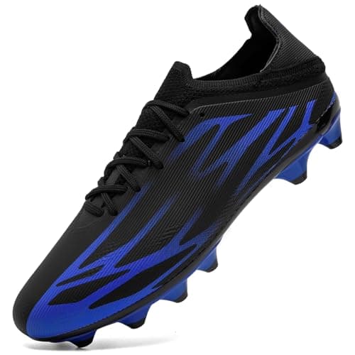 Image of ASOCO DREAM Football Boots Men's Astro Turf Trainers Outdoor Football Cleats Professional Athletics Sneakers Teens Training Soccer Shoes,Black Blue,9 UK